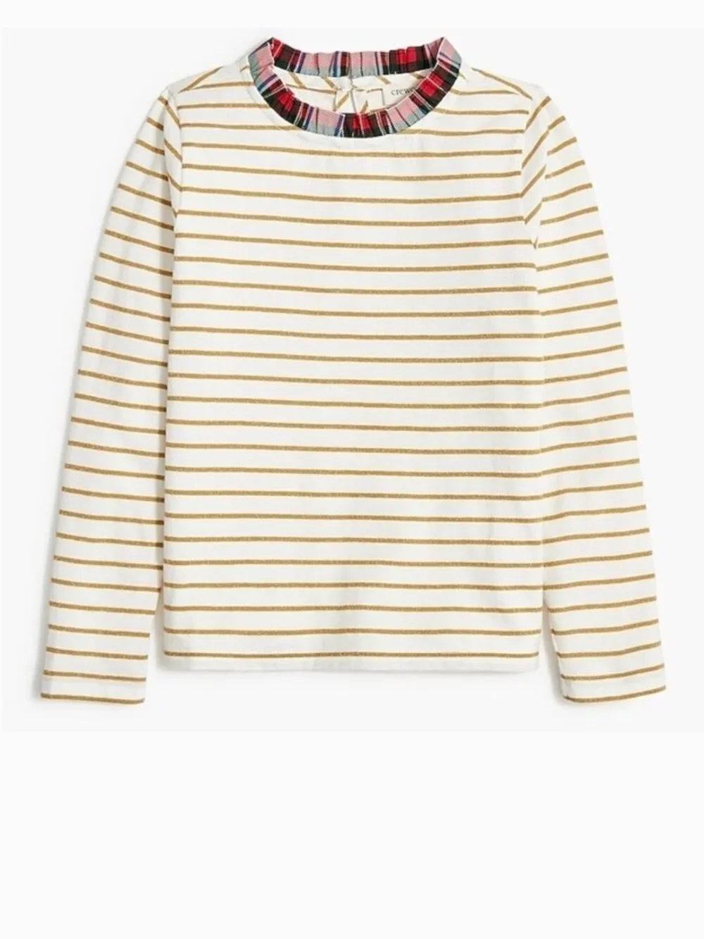 ✨ NEW NWT Crewcuts Gold Striped Tartan Collar Holiday Top Size Medium 8-9